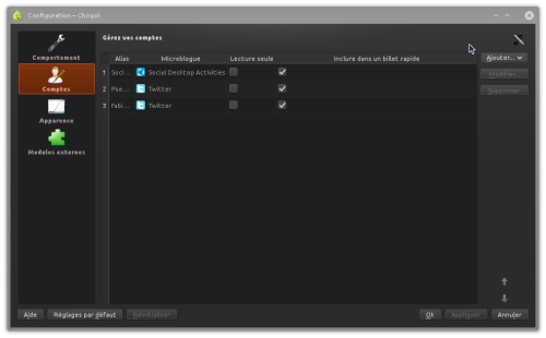 Configuration de Choqok : Création et gestion des comptes