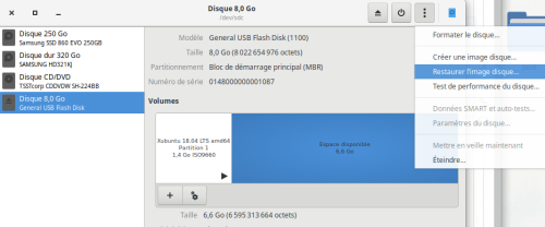 menu de création du live USB