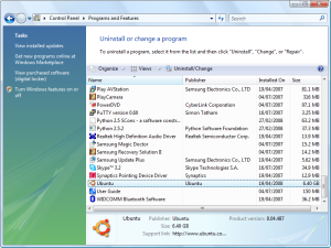 Section 'Désinstaller un programme' de Windows Vista